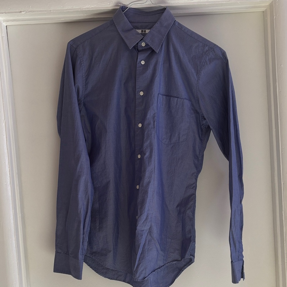 ❤️Uniqlo Men's 100% Cotton Blue Casual Shirt size Small